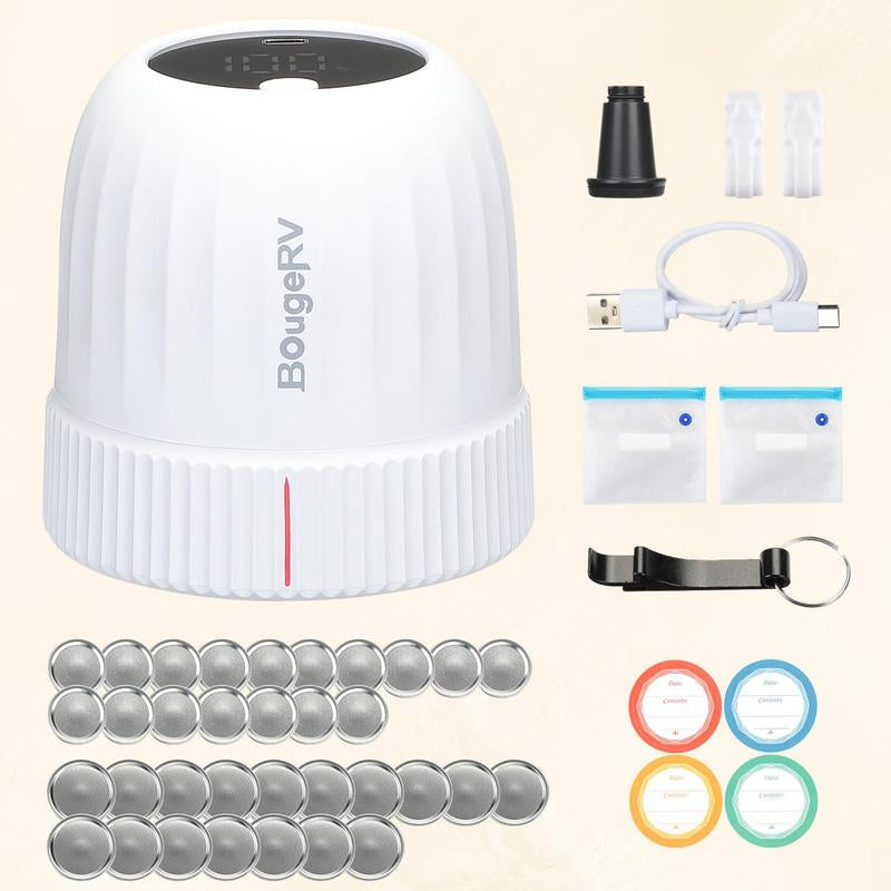 Bougerv Vacuum Sealer With 7 Free Accessories Kit ,Auto Stop Mason Jar Vacuum Sealer Kit, Portable Vacuum Sealer for Wide & Regular-Mouth Mason Jars, Electric Jar Vacuum Sealer for Food Storage,Canning Supplies,Firm Sealing, Kitchen Gadgets