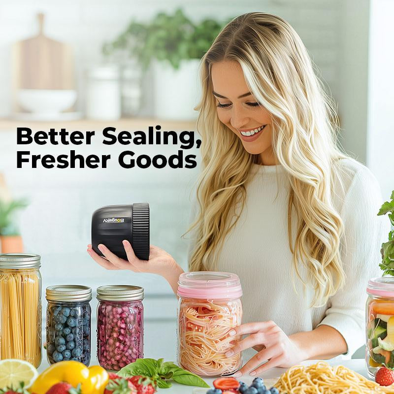 Bougerv Vacuum Sealer With 7 Free Accessories Kit ,Auto Stop Mason Jar Vacuum Sealer Kit, Portable Vacuum Sealer for Wide & Regular-Mouth Mason Jars, Electric Jar Vacuum Sealer for Food Storage,Canning Supplies,Firm Sealing, Kitchen Gadgets
