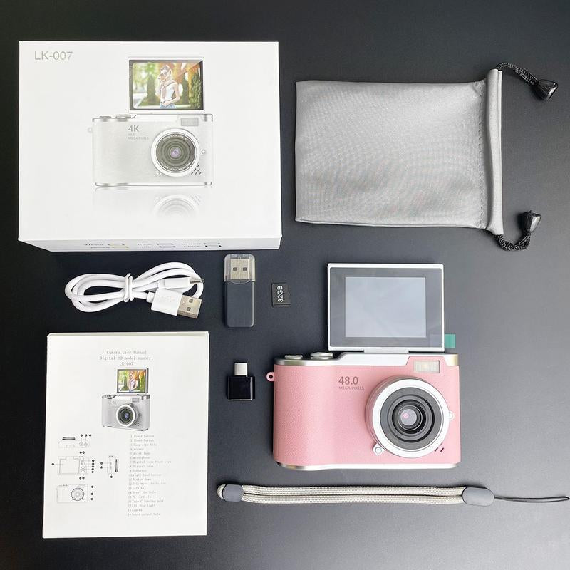 4K Foldable Screen Student Camera, 1 Count Retro CCD Card Machine, Entry-Level Digital Camera, 1080P High Built-In Games & Filter Functions Camera, Mother'S Day Gifts, Video