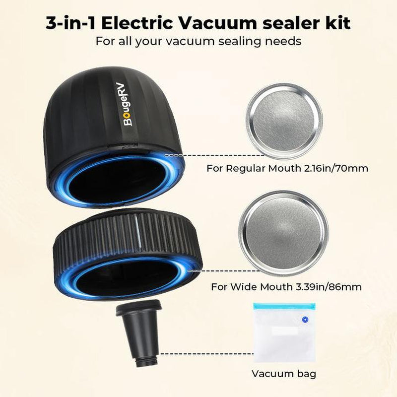 Bougerv Vacuum Sealer With 7 Free Accessories Kit ,Auto Stop Mason Jar Vacuum Sealer Kit, Portable Vacuum Sealer for Wide & Regular-Mouth Mason Jars, Electric Jar Vacuum Sealer for Food Storage,Canning Supplies,Firm Sealing, Kitchen Gadgets