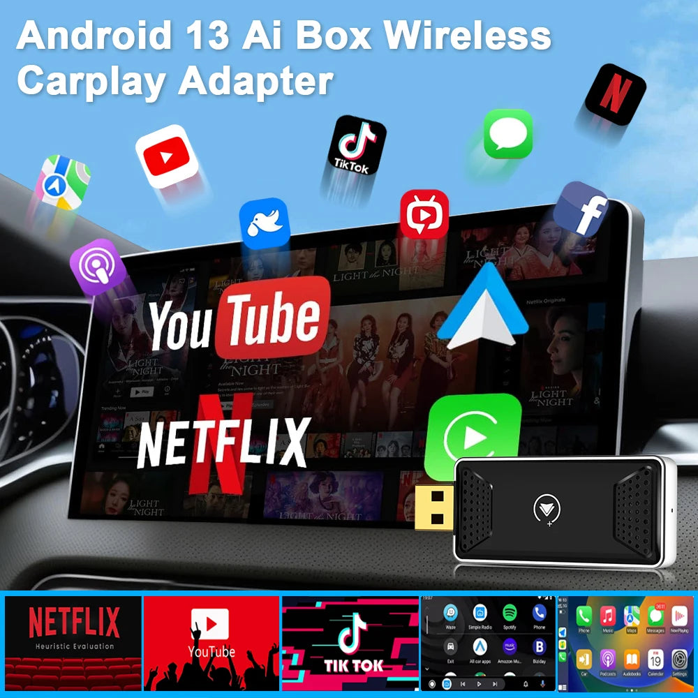 2025 Smart Mini Ai Box 2+16GB Android 13 Support Netflix Youtube Wireless Carply Suitable for 99% of Cars with Wired Carplay