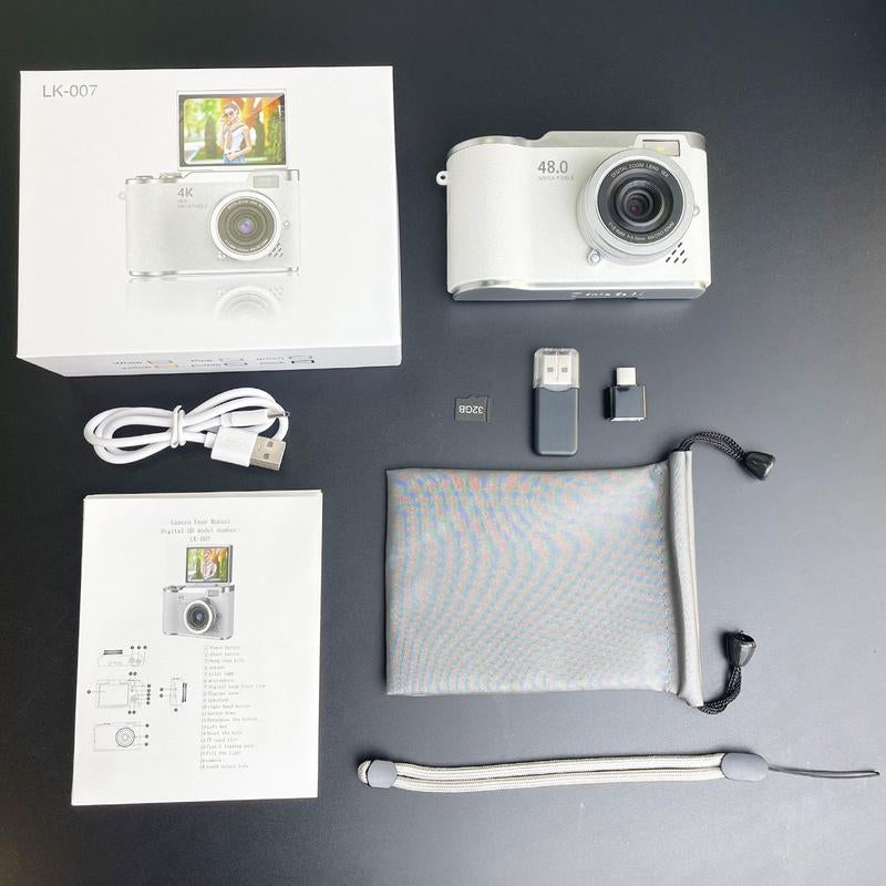 4K Foldable Screen Student Camera, 1 Count Retro CCD Card Machine, Entry-Level Digital Camera, 1080P High Built-In Games & Filter Functions Camera, Mother'S Day Gifts, Video