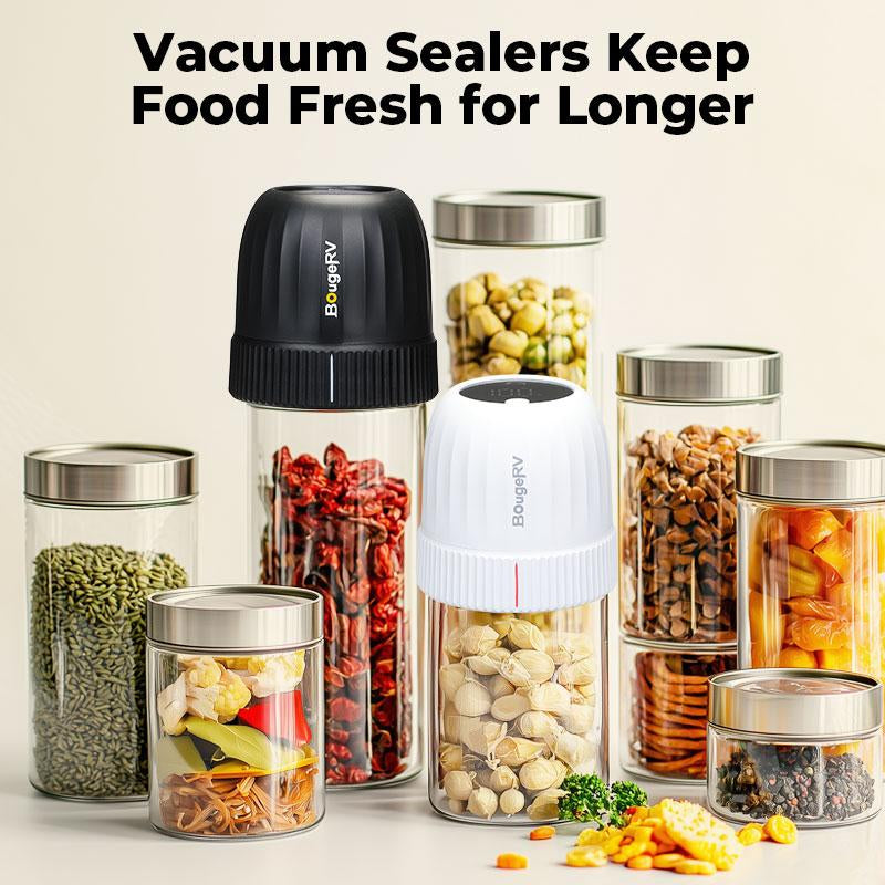 Bougerv Vacuum Sealer With 7 Free Accessories Kit ,Auto Stop Mason Jar Vacuum Sealer Kit, Portable Vacuum Sealer for Wide & Regular-Mouth Mason Jars, Electric Jar Vacuum Sealer for Food Storage,Canning Supplies,Firm Sealing, Kitchen Gadgets