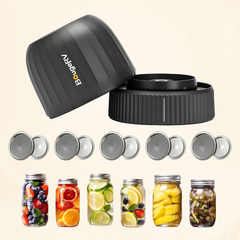 Bougerv Vacuum Sealer With 7 Free Accessories Kit ,Auto Stop Mason Jar Vacuum Sealer Kit, Portable Vacuum Sealer for Wide & Regular-Mouth Mason Jars, Electric Jar Vacuum Sealer for Food Storage,Canning Supplies,Firm Sealing, Kitchen Gadgets