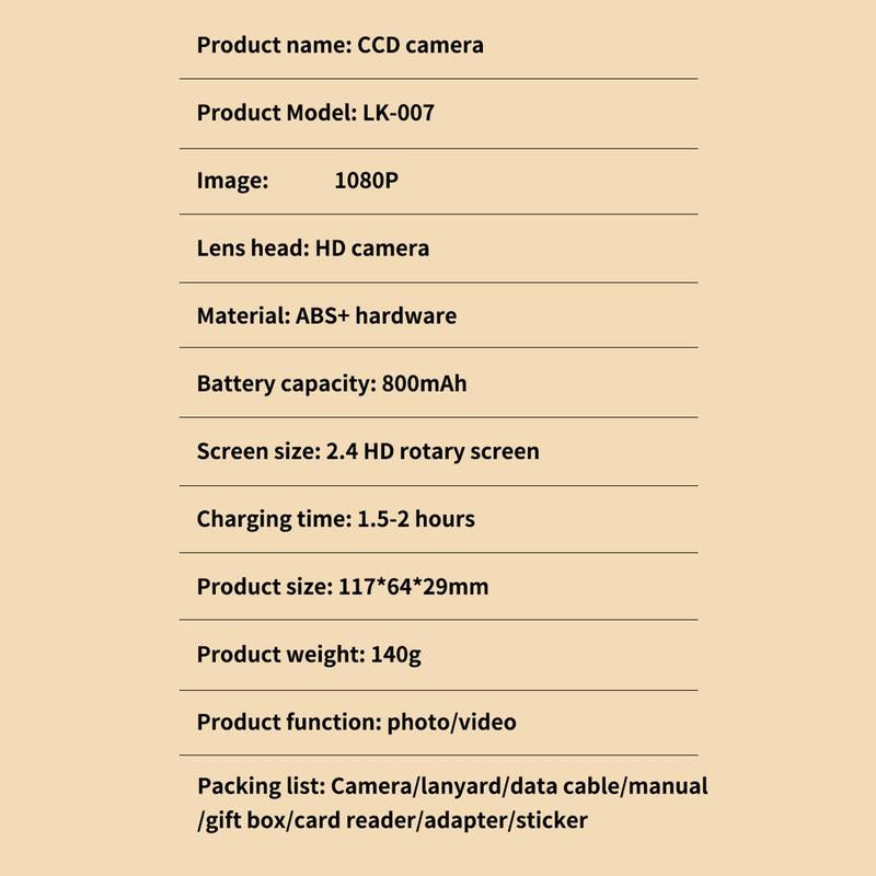 4K Foldable Screen Student Camera, 1 Count Retro CCD Card Machine, Entry-Level Digital Camera, 1080P High Built-In Games & Filter Functions Camera, Mother'S Day Gifts, Video