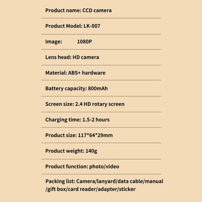 4K Foldable Screen Student Camera, 1 Count Retro CCD Card Machine, Entry-Level Digital Camera, 1080P High Built-In Games & Filter Functions Camera, Mother'S Day Gifts, Video