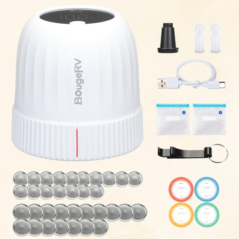 Bougerv Vacuum Sealer ​With 7 Free Accessories Kit ,Auto Stop Mason Jar Vacuum Sealer Kit, Portable Vacuum Sealer for Wide & Regular-Mouth Mason Jars, Electric Jar Vacuum Sealer for Food Storage,Canning Supplies,Firm Sealing, Kitchen Gadgets
