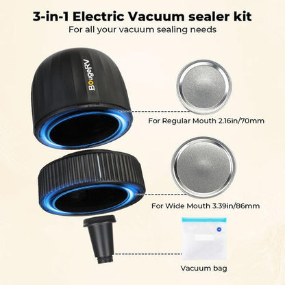 Bougerv Vacuum Sealer ​With 7 Free Accessories Kit ,Auto Stop Mason Jar Vacuum Sealer Kit, Portable Vacuum Sealer for Wide & Regular-Mouth Mason Jars, Electric Jar Vacuum Sealer for Food Storage,Canning Supplies,Firm Sealing, Kitchen Gadgets