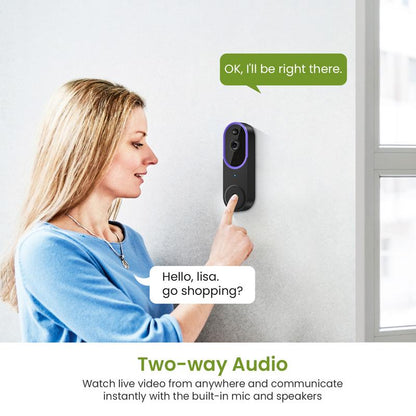 Wireless Video Doorbell Camera, Smart Security Doorbell Camera, 1080P, AI Human Detection , Night Vision, Instant Alert, Two Way Audio, 2.4G Wifi Only, Simple Installation and Rechargeable Battery, Cloud Storage, Wifi Camera